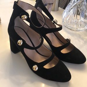 BCBG suede MaryJane's with button closure. Size 9